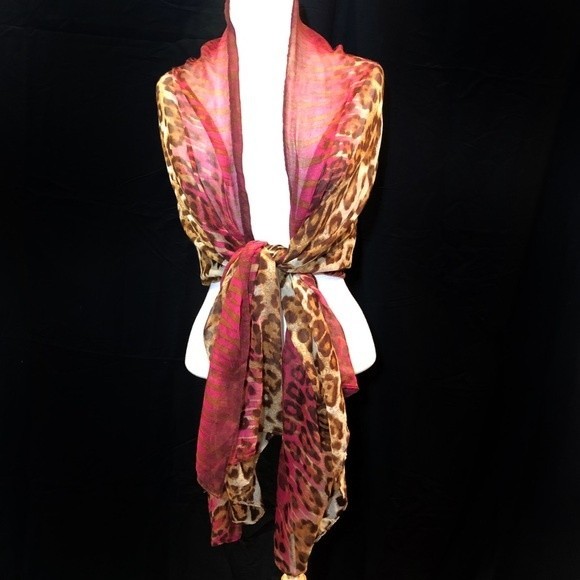 Pink Zebra & Leopard Print Long Lightweight Scarf - Picture 4 of 5